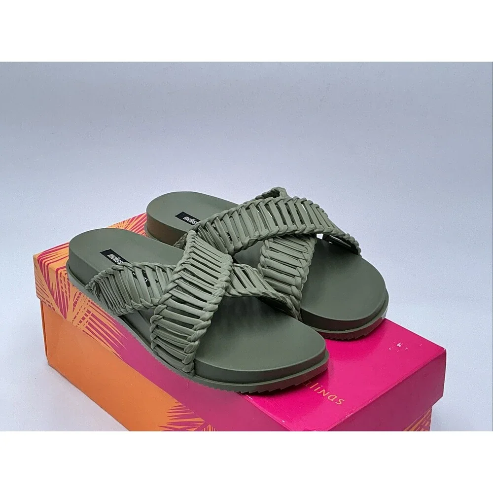 Melissa Olive Green Woven Slide Sandals